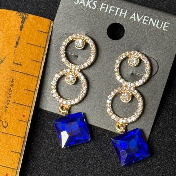 Saks Fifth Avenue Gold and Clear Crystal Earrings 2 inch - Picture 6 of 6